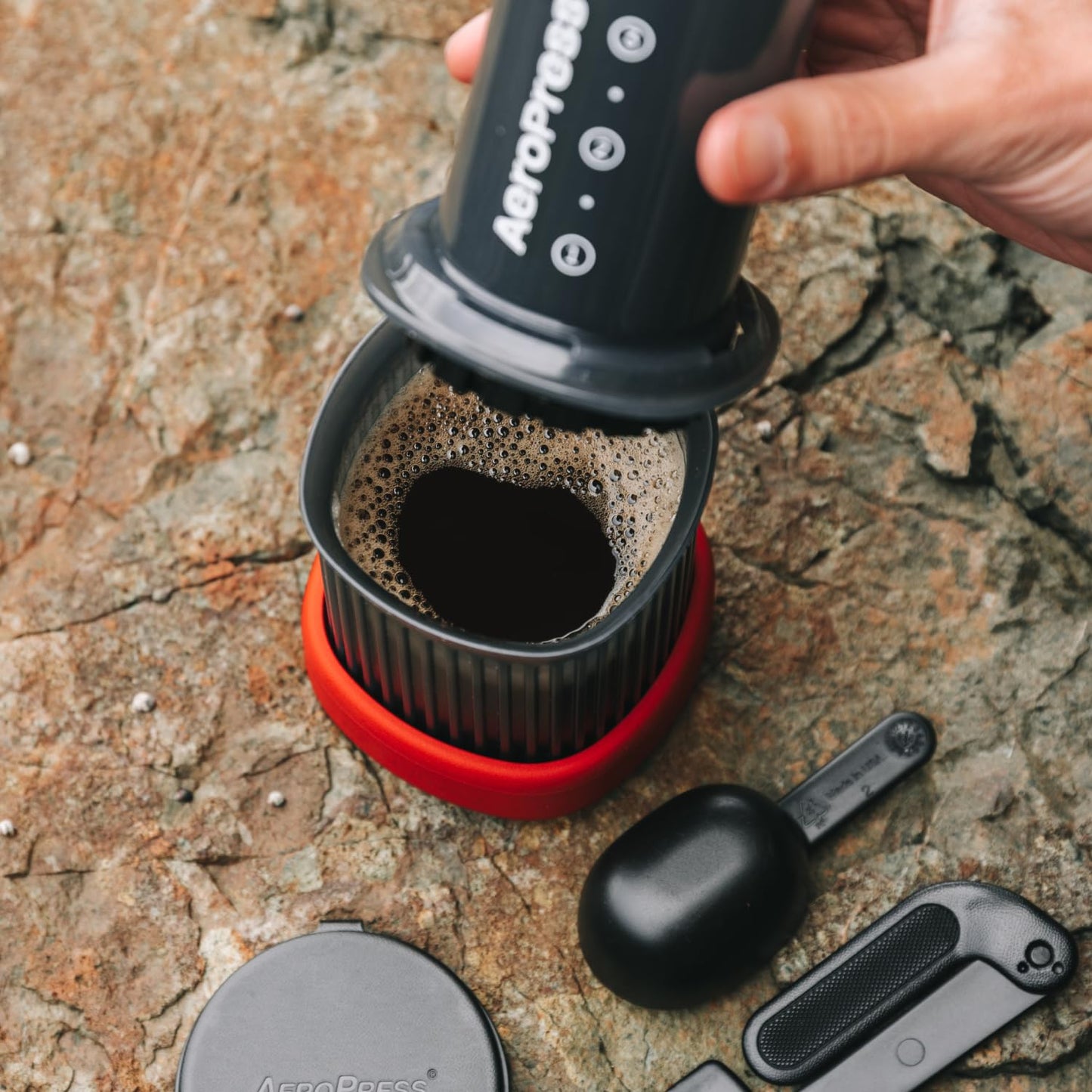 AeroPress Go, Extra Small Portable Coffee Maker Kit, Travel, Hiking & Camping, All-in-One French Press, Pour-Over & Espresso Style Manual Brewer, 2 Min Brew Makes a Less Bitter, More Flavorful Cup