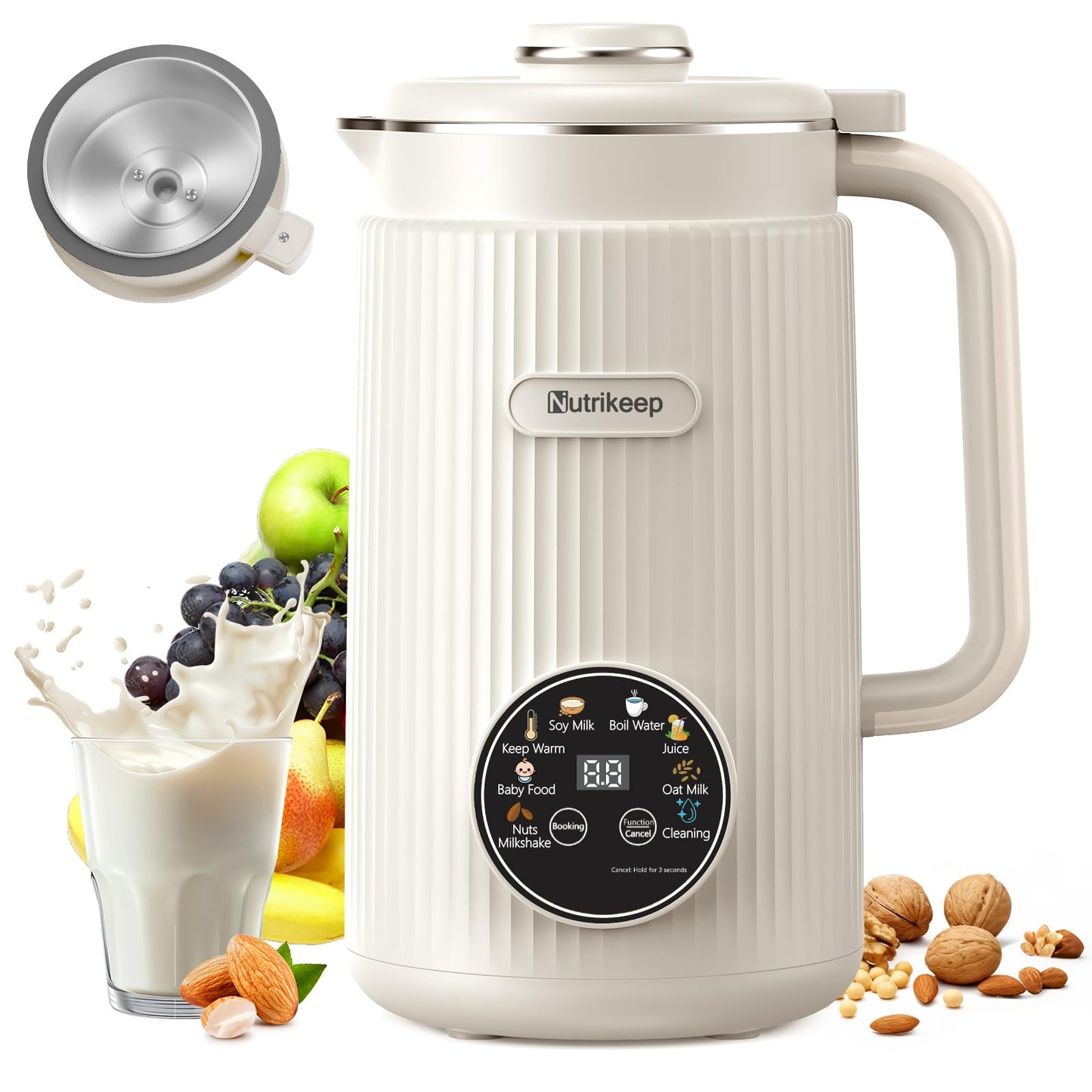 Upgraded 10-in-1 Nut Milk Maker Machine with Stainless Steel Lid, 40oz Soy Milk Maker for Almond, Oat, Coconut, Juice, Plant Based Milk Maker Blender with 18H Delay/Keep Warm/Self Cleaning