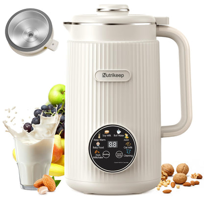 Upgraded 10-in-1 Nut Milk Maker Machine with Stainless Steel Lid, 40oz Soy Milk Maker for Almond, Oat, Coconut, Juice, Plant Based Milk Maker Blender with 18H Delay/Keep Warm/Self Cleaning