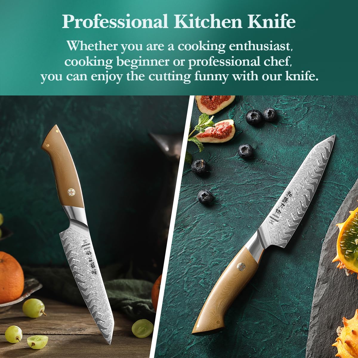 HEZHEN Kitchen Utility Knife, 5.5 Inches, 67 Layers Damascus Steel, Multifucational Paring Knife for Chefs and Home Cooking, Ultra-sharp Blade with Linen Micarta Handle, Gift Packing