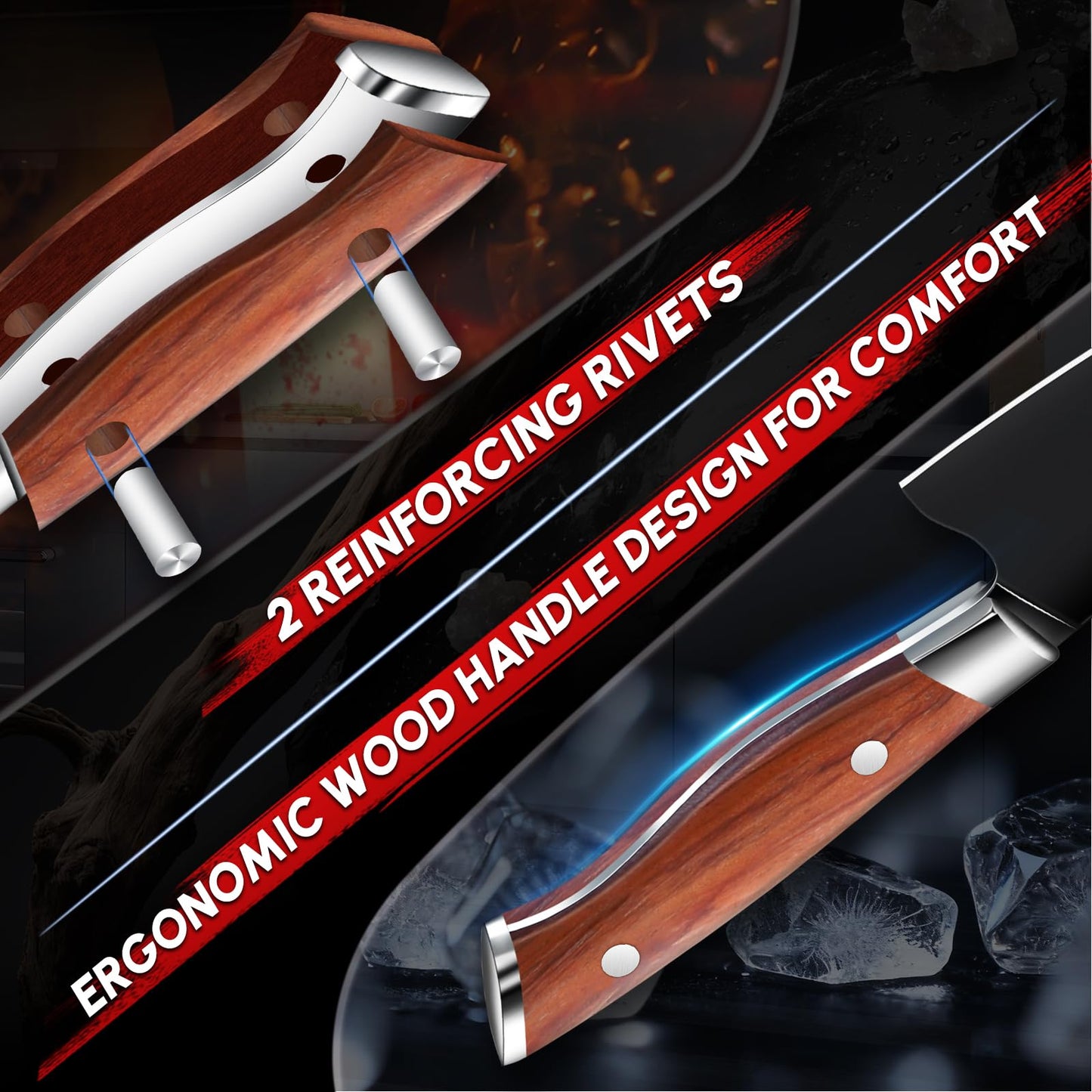 TIVOLI Chef Knife Set, Professional 5PC Knife Set, German High Carbon Stainless Steel Ultra Sharp Kitchen Knives with Full Tang Ergonomic Wood Handle for for Cooking - Gifts for Mom