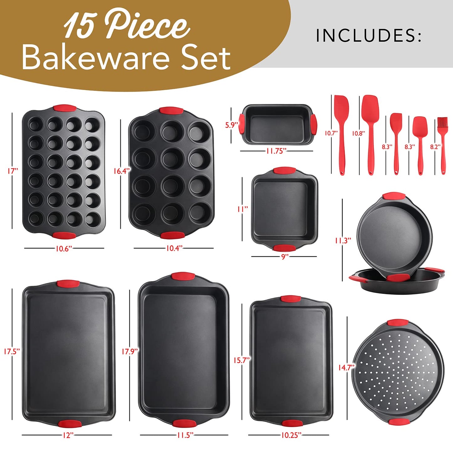 Baking Pan Set, 39 Piece Premium Baking Set, Nonstick Bakeware Sets BPA Free, Cookie Sheets for Baking Nonstick Set, Steel Baking Sheets for Oven with Muffin Pan, Cake Pan & Black Kitchen Utensils