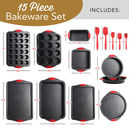 Baking Pan Set, 39 Piece Premium Baking Set, Nonstick Bakeware Sets BPA Free, Cookie Sheets for Baking Nonstick Set, Steel Baking Sheets for Oven with Muffin Pan, Cake Pan & Black Kitchen Utensils