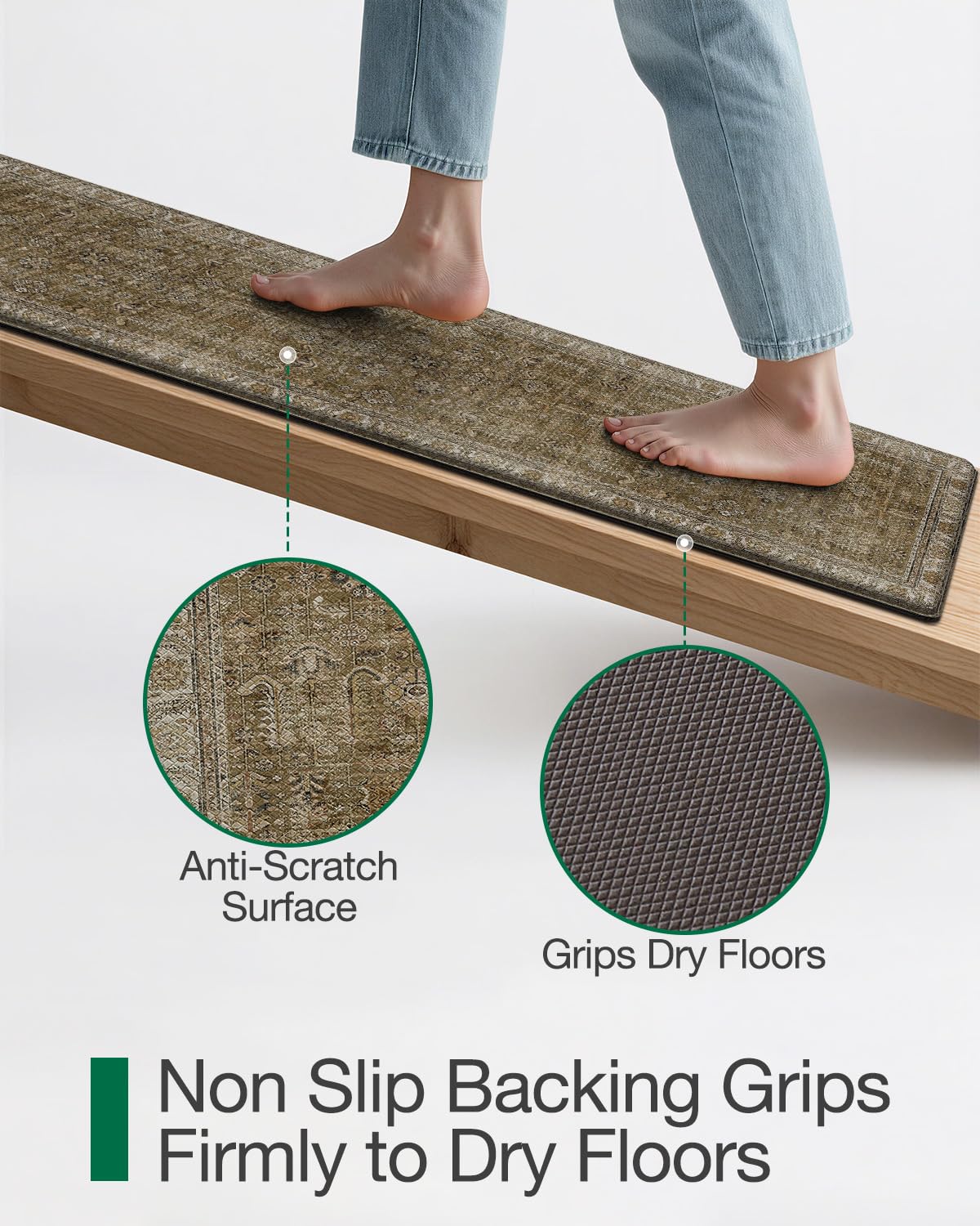 LUMI Anti Fatigue Kitchen Floor Mats Set of 2,Cushioned Comfort Standing PVC Rug Waterproof 2PCS, Non-Slip Ergonomic Foam Runner for Sink, Laundry, Office & Home,17x29+17x59,Tawny Echo