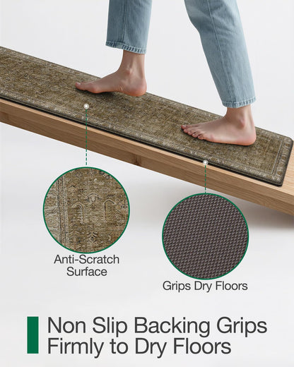 LUMI Anti Fatigue Kitchen Floor Mats Set of 2,Cushioned Comfort Standing PVC Rug Waterproof 2PCS, Non-Slip Ergonomic Foam Runner for Sink, Laundry, Office & Home,17x29+17x59,Tawny Echo