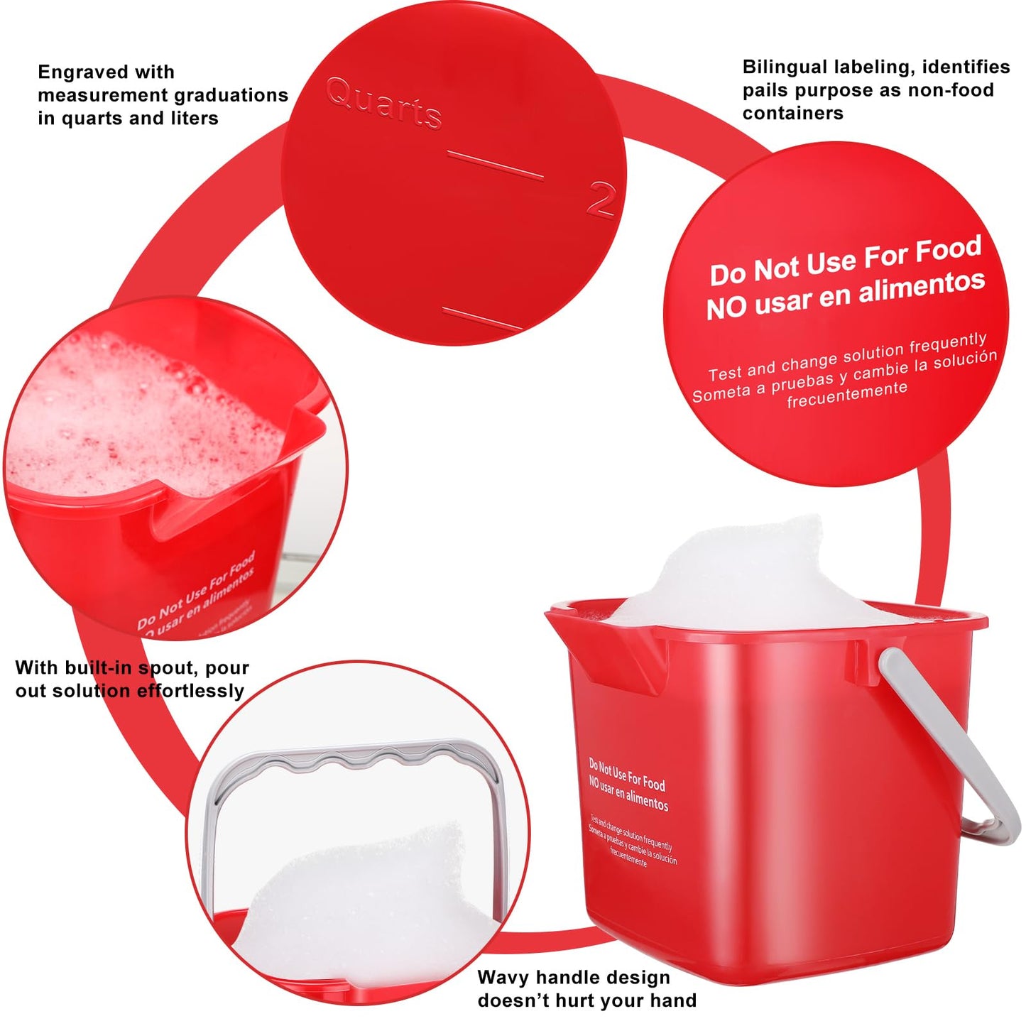 Lallisa 12 Pcs 3 Quart Cleaning Bucket Small Sanitizing Square Bucket Detergent Pail for Home Office Commercial Restaurant Kitchen Bathroom School (Red Green)