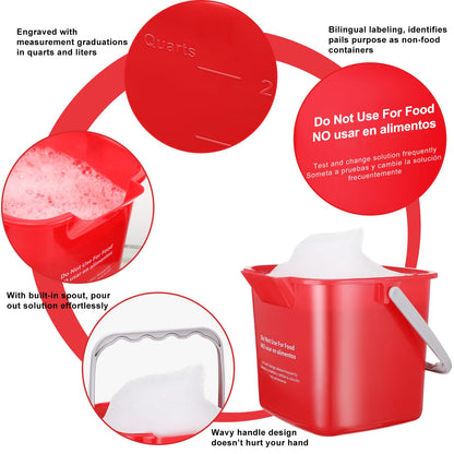 Lallisa 12 Pcs 3 Quart Cleaning Bucket Small Sanitizing Square Bucket Detergent Pail for Home Office Commercial Restaurant Kitchen Bathroom School (Red Green)
