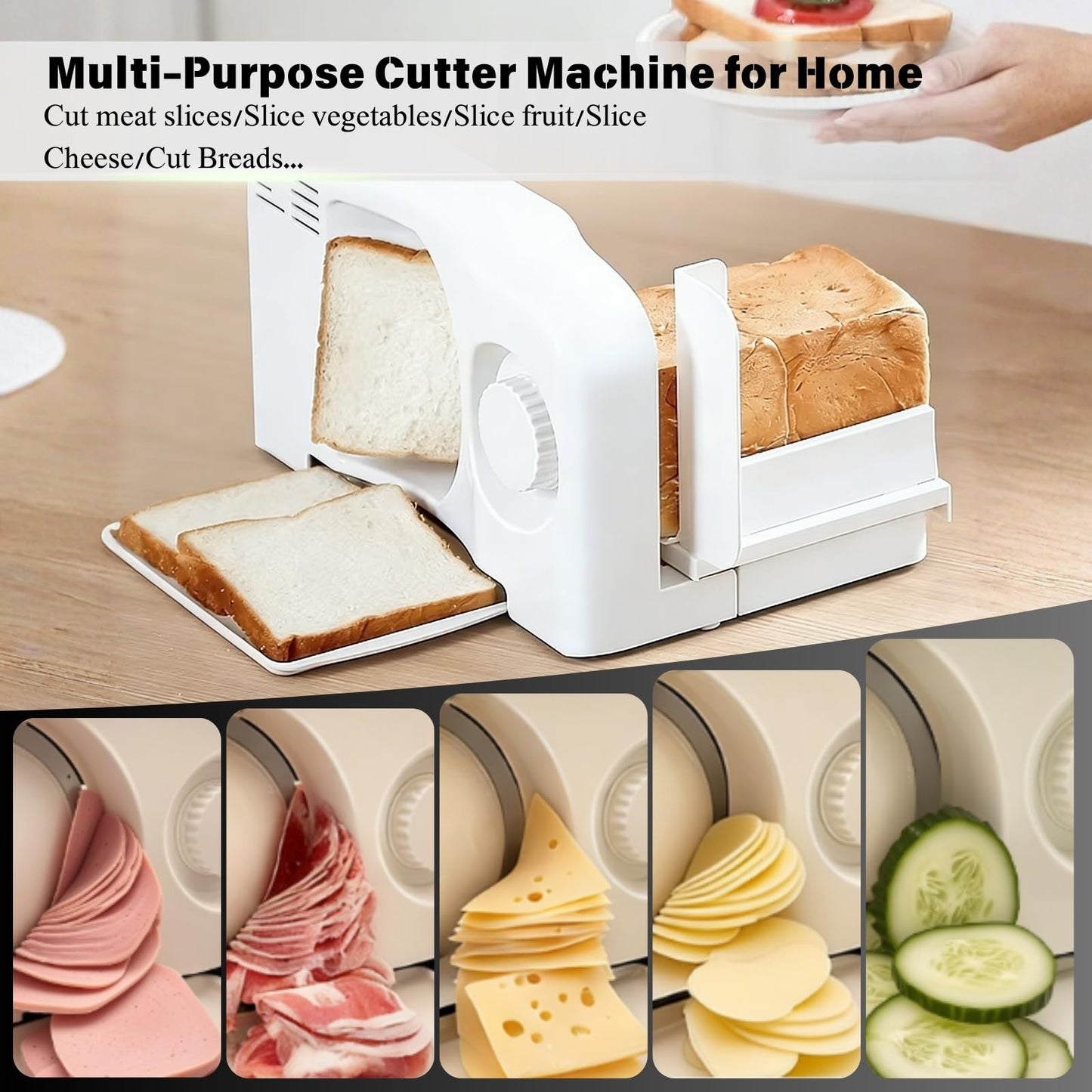 Meat Slicer for Home, 150W Foldable Deli Meat Slicer with 6.7'' Blade, Child Lock Protect Electric Bread Slicer, Adjustable Thickness Portable Food Cutter Machine for Spam Breads Meat (White)