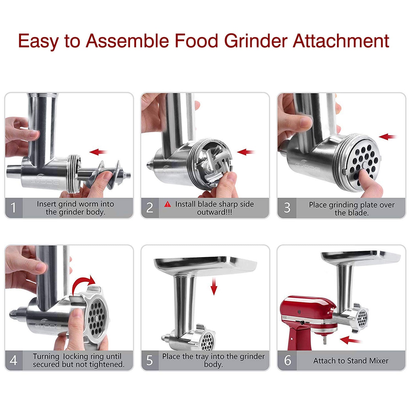 GVODE Meat Grinder Attachment for KitchenAid Stand Mixer, Meat Grinders Includes 4 Grinding Plates, 3 Sausage Stuffer Tubes, 2 Grinding Blades, For KitchenAid Mixer Attachments