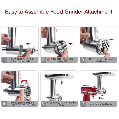 GVODE Meat Grinder Attachment for KitchenAid Stand Mixer, Meat Grinders Includes 4 Grinding Plates, 3 Sausage Stuffer Tubes, 2 Grinding Blades, For KitchenAid Mixer Attachments