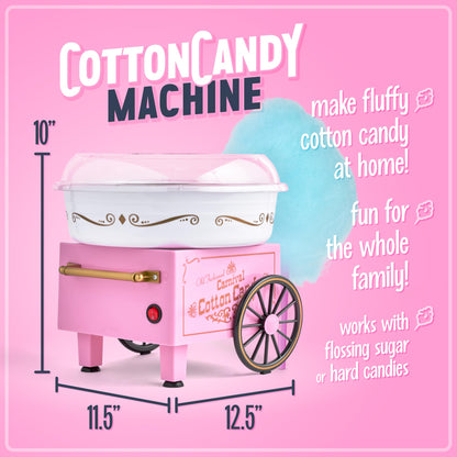 Nostalgia Vintage Cotton Candy Machine - Countertop Cotton Candy Maker With 2 Reusable Cones & 1 Sugar Scoop - Use Hard Candy or Sugar to Create Fluffy, Delicious Treats in Minutes-Pink