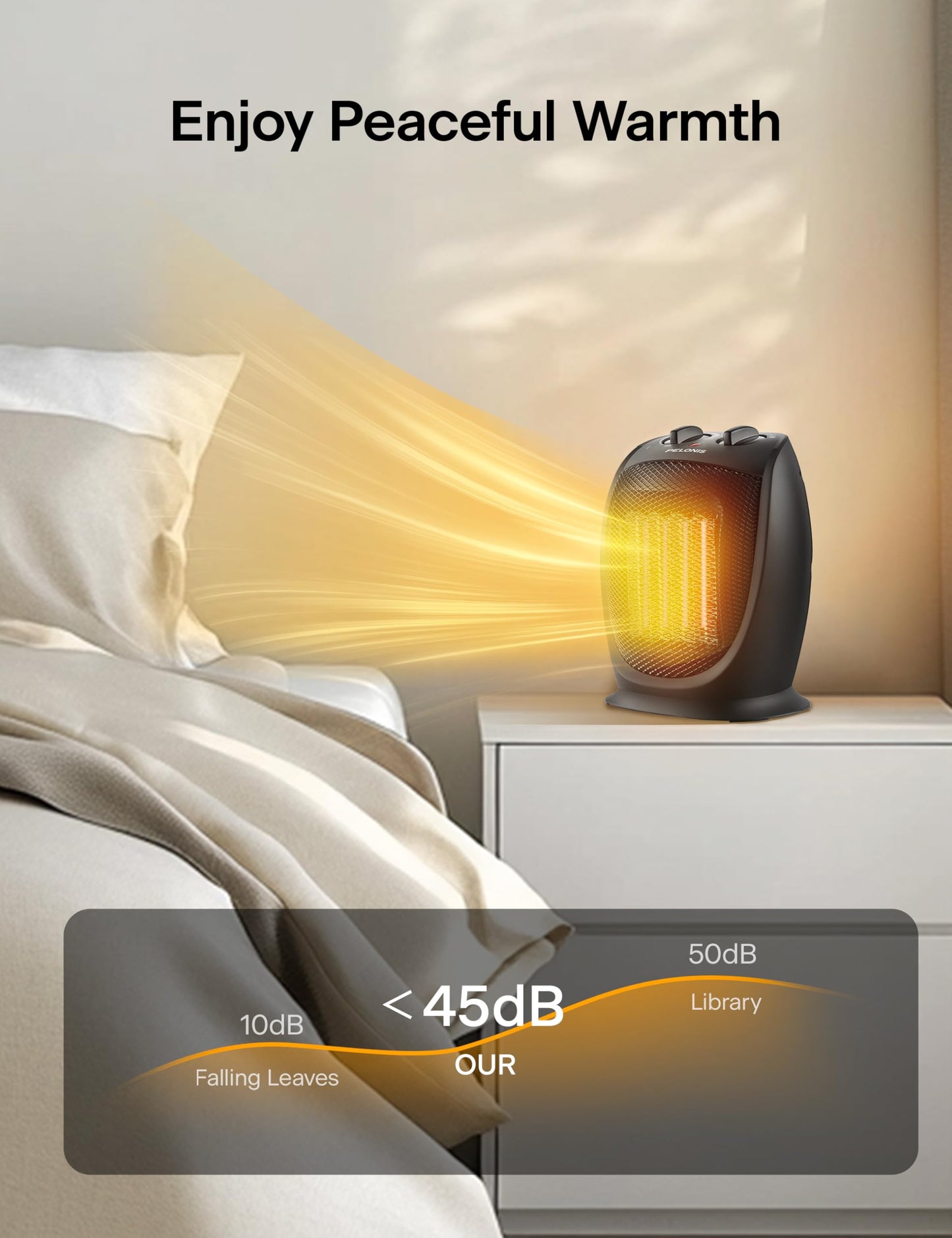 PELONIS 1500W Portable Ceramic Space Heater, Quiet, All-Season, Tip-Over & Overheat Protection, Black, 9"