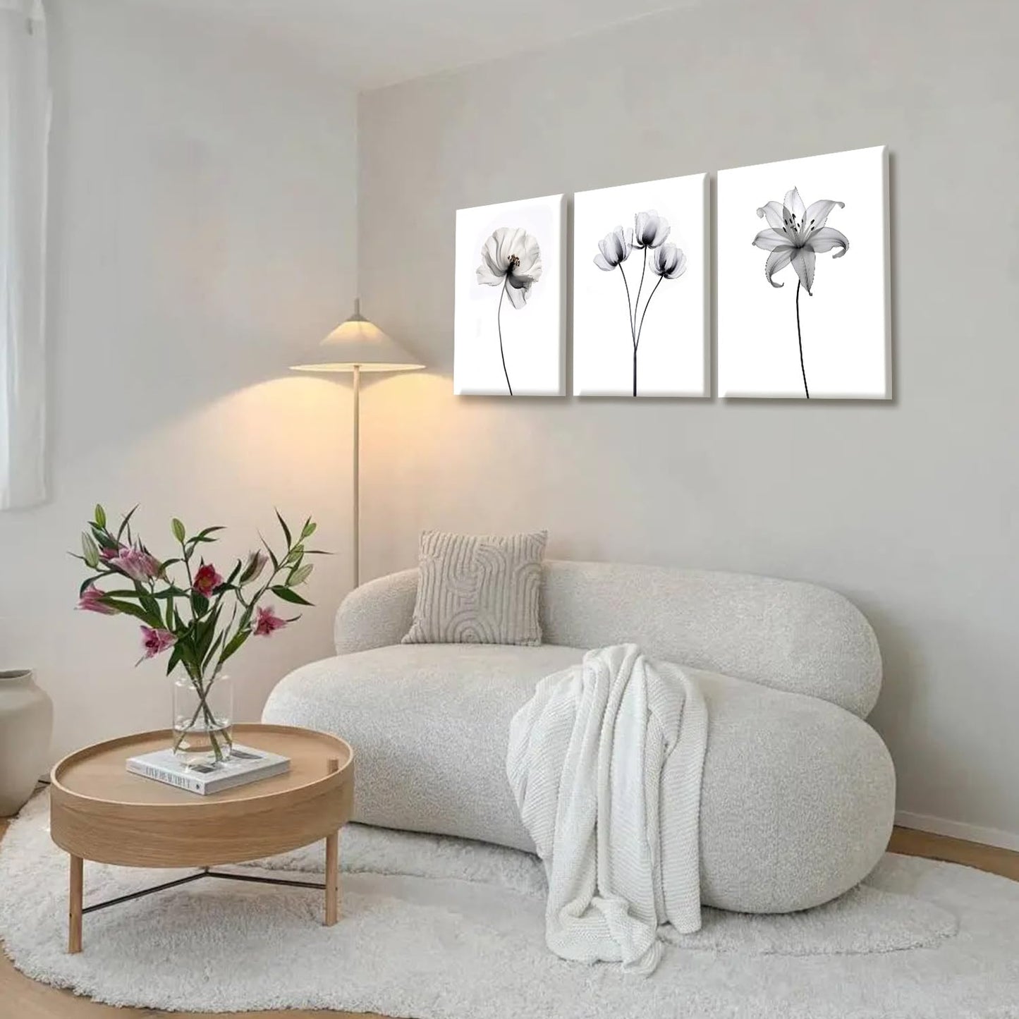 AUUAUU Minimalist Floral Wall Art Set of 2 Framed Black White Lily Flower Canvas Print 16x24 Inch Botanical Aesthetics Art Posters for Home Kitchen Living Room Bedroom Wall Decor