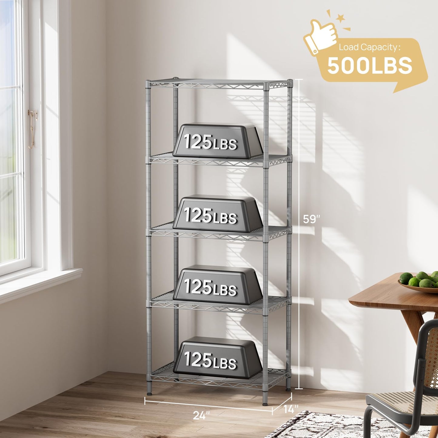 SINGAYE 5 Tier Storage Garage Shelving Units Heavy Duty Wire Shelves Pantry Metal for Pantry Closet Kitchen Laundry Bathroom Organizers Shelf Home Shorage Gray