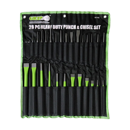 Grip 28 pc Heavy Duty Punch & Chisel Set, Green