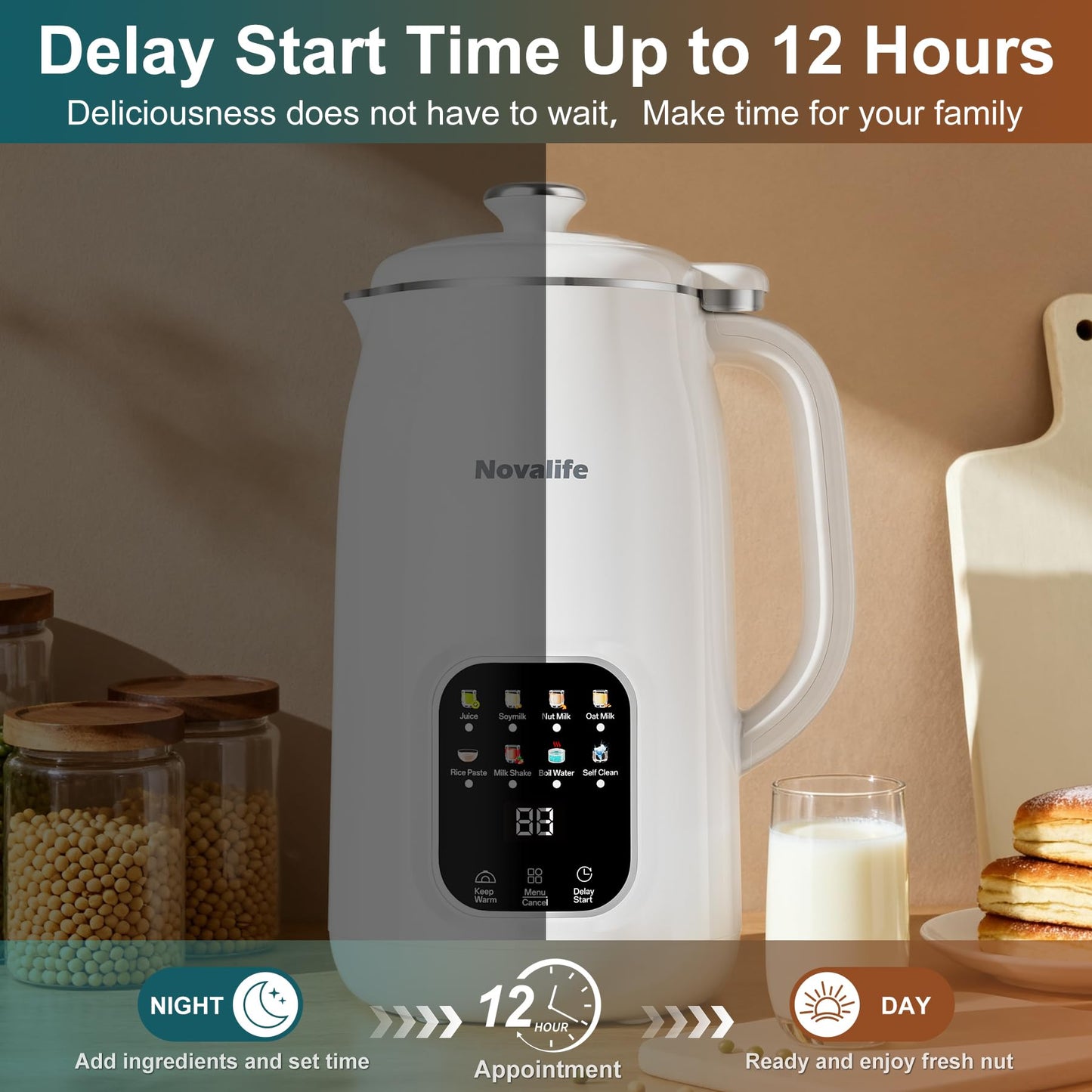 8 in 1 Nut Milk Maker Machine, 40oz Automatic Soy Milk Maker Blender, Homemade Soy Milk, Almond Milk, Oat Milk,Juice, Plant Based and Non Dairy Beverages, 12H Delay Start/Keep Warm/Self Cleaning