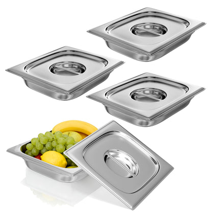 HOCCOT 4 Pack Hotel Pans with Lids 1/2 Size 2.5" Deep, Stainless Steel Steam Table Pan with Lid, Commercial Metal Buffet Food Storage Container, Anti-Jam Design, for Restaurant, Kitchen, Party, Home