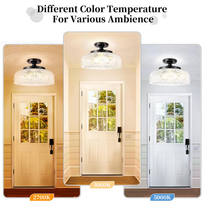 Lamomo Semi Flush Mount Ceiling Light, Upgraded Larger 12 Inch Black Hallway Light Fixture, 3 Light Globe Glass Close to Ceiling Light, Indoor Hanging Light for Bedroom Kitchen Porch Hallway