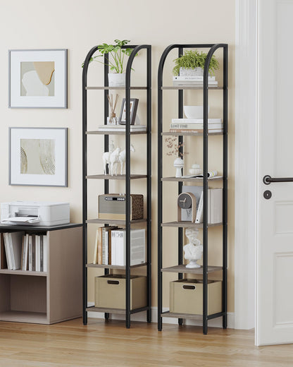 Hzuaneri Bookshelf Bookcase Narrow Bookcase Shelf Organizer with Steel Frame for Study Living Room Bedroom Kitchen Home Office Industrial Bookshelf 6-Tier Greige BC56005B