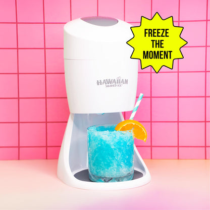 Hawaiian Shaved Ice Machine Kit - 3 Flavors, 25 Cups, Straws, Pourers, Ice Molds