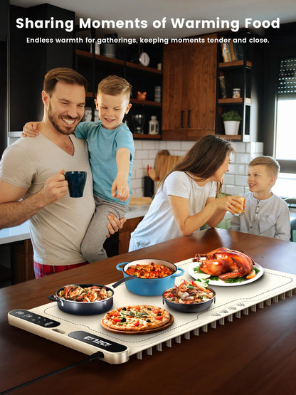 Food Warming Mat Electric Heating - Portable Silicone Warming Tray with 7 Temperature Settings and 8 Hours Timer for Party Buffet Home Travel Kitchen (23.6"x15",Beige)