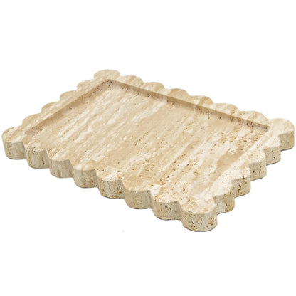 YMXYJM Genuine Travertine Scalloped Marble Tray, Real Natural Marble Stone Trays, Luxury Decorative Trays for Bathroom, Dresser, Vanity, Kitchen, Home Decor, 10.6" x 8", Travertine Beige