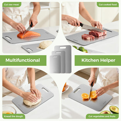 Titanium Cutting Board Set of 3, Titanium Cutting Boards for Kitchen, 100% Double-Sided Titanium Cutting Boards, Separate Raw and Cooked Food Areas, Non-Toxic, Dishwasher Safe (S+ M + L)