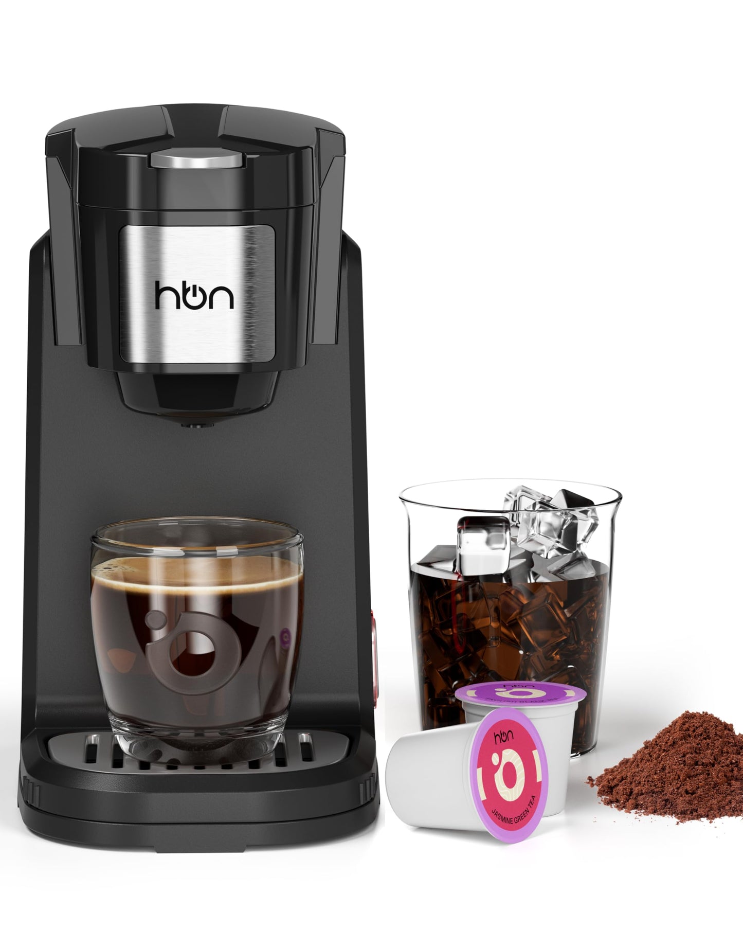 HBN Single Serve Coffee Maker for K-Cup & Ground Coffee, Fast Brew One Cup Coffee & Tea Machine with 10oz Stainless Steel Tank, Compact Design Capsule Coffee Machine, Black