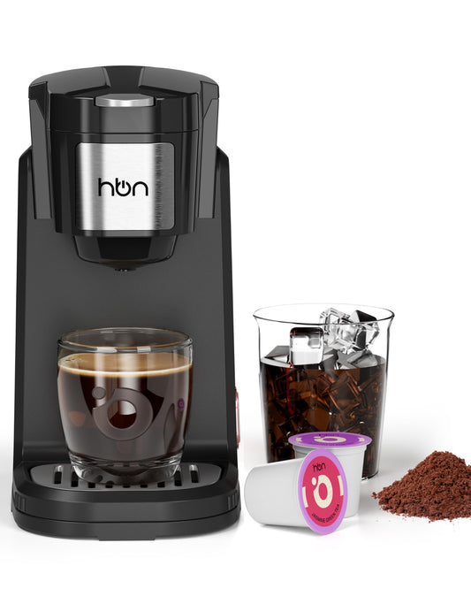 HBN Single Serve Coffee Maker for K-Cup & Ground Coffee, Fast Brew One Cup Coffee & Tea Machine with 10oz Stainless Steel Tank, Compact Design Capsule Coffee Machine, Black
