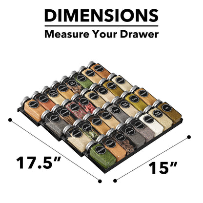 SpaceAid Spice Drawer Organizer with 32 Spice Jars, 386 Spice Labels, 4 Tier Seasoning Rack Tray Insert for Kitchen Drawers, 15" Wide x 17.5" Deep