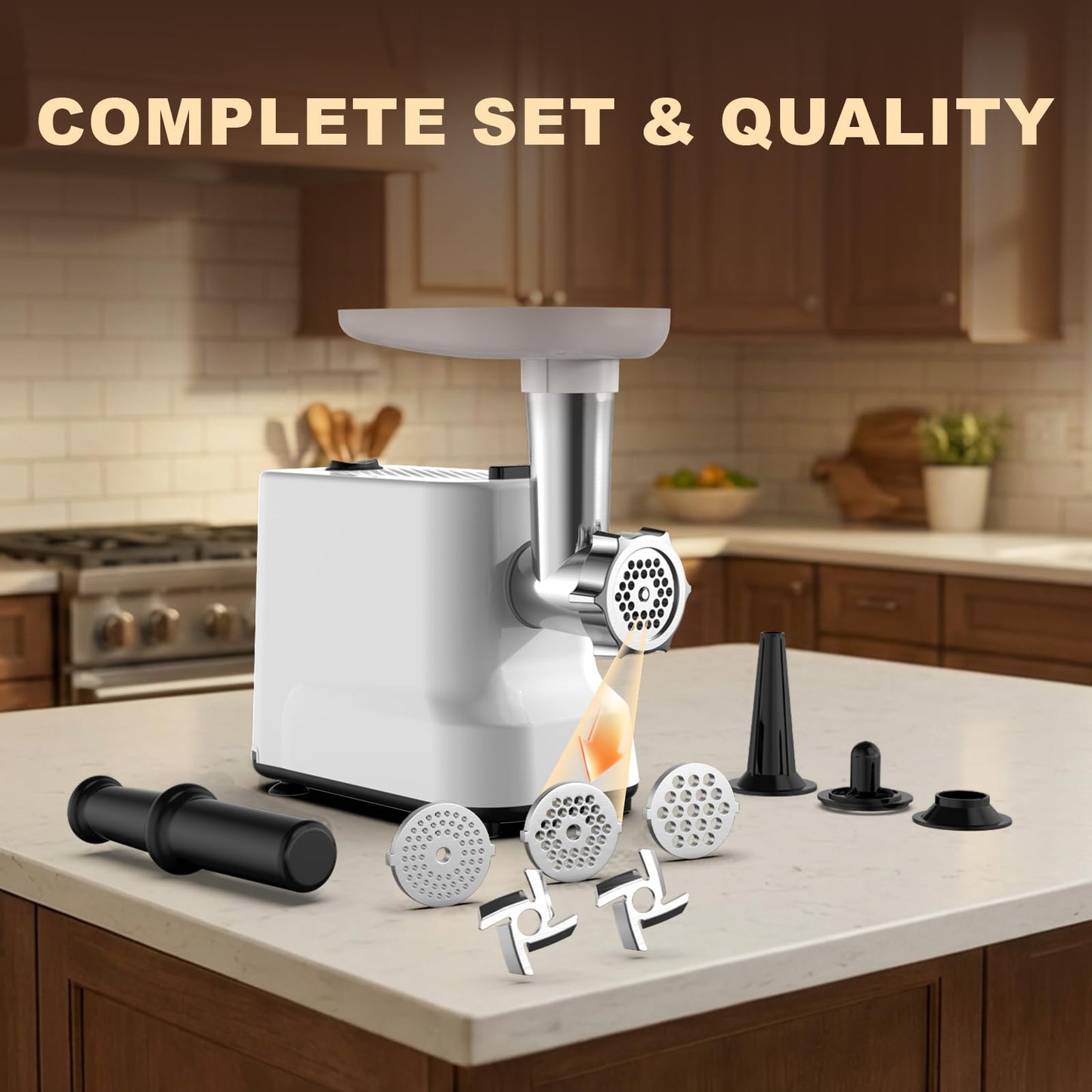 CHEFFANO Meat Grinder, [2500W Max] Electric Meat Grinders with, 2 Grinding Blades, 3 Plates, Sausage Stuffer, Kubbe Kit, for Home Kitchen Use, 3-In-1 Heavy Duty Mincer