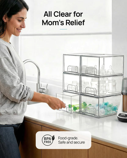 Vtopmart 8 Pack Small Clear Stackable Storage Drawers, Acrylic Bathroom Makeup Organizer, Plastic Storage Bins For Vanity, Undersink, Kitchen Cabinets, Pantry, Home Organization
