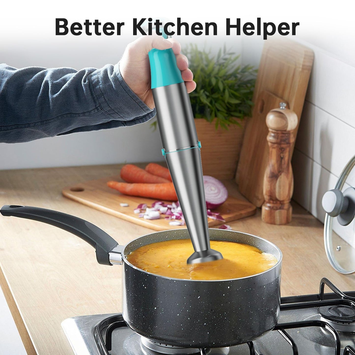 Turelar Immersion Blender Handheld Corded Hand Blenders Set 1100W, Trigger Variable Speed 5 in 1 Stick Emulsifier with Chopper, Whisk and Frother for Soup, Baby Food and Smoothies, Cyan Blue