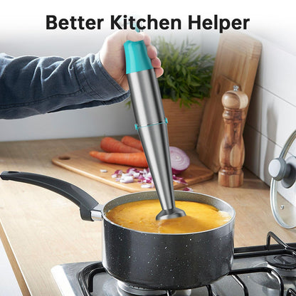 Turelar Immersion Blender Handheld Corded Hand Blenders Set 1100W, Trigger Variable Speed 5 in 1 Stick Emulsifier with Chopper, Whisk and Frother for Soup, Baby Food and Smoothies, Cyan Blue