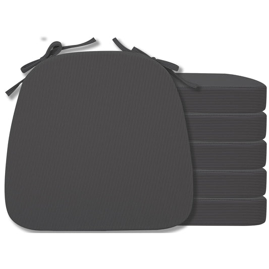 idee-home Chair Cushions for Dining Chairs Set 6, D-Shaped Kitchen Chair Cushions Pads Corduroy with Ties, Removable Seat Pads, 17 x 16 Inches, Dark Grey