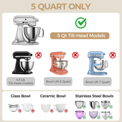 Forenee Collapsible Silicone Bowl Insert for KitchenAid 5-Qt Tilt-Head Mixer Bowl, Ultra-Thick Stable Liner, Raised Splash-Guard Rim, Easy-Release, Dishwasher Safe, Space-Saving 3-Pack for Home