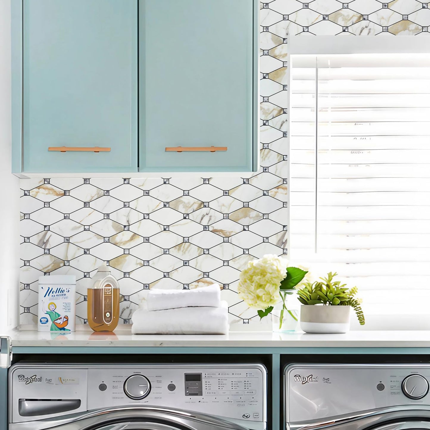 STICKGOO 10 Sheets Peel and Stick Backsplash, Calacatta Golden Stick on Mosaic Tiles for Kitchen Wall Decor, Self Adhesive Long Hexagon PVC Tile Kitchen Backsplash