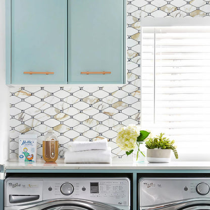 STICKGOO 10 Sheets Peel and Stick Backsplash, Calacatta Golden Stick on Mosaic Tiles for Kitchen Wall Decor, Self Adhesive Long Hexagon PVC Tile Kitchen Backsplash
