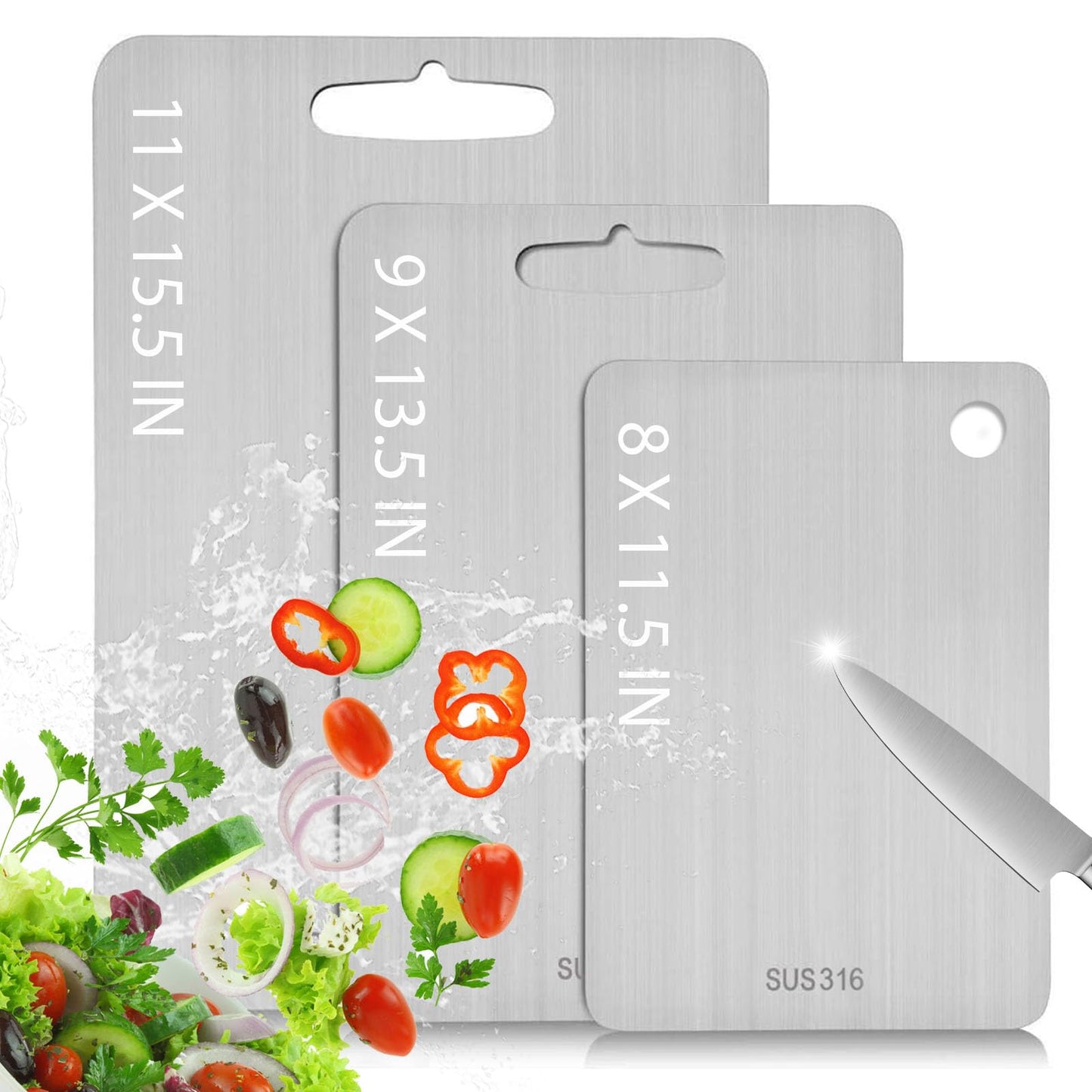 Stainless Steel Cutting Board for Kitchen, 316 Medical Grade Double Sided Non Toxic & Non Moldy, Dishwasher Safe Best Gift for Home Cooks/Outdoor Camping, Fit Meat/Vegetable/Fruit (3PC-S+L+XL)