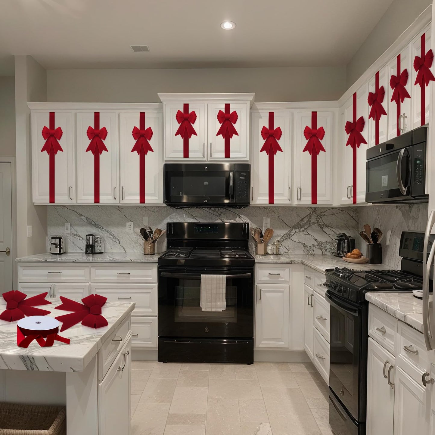 Daifunli 16 Pcs Christmas Cabinet Bows DIY Kitchen Velvet Cabinet Ribbons Bows for Kitchen Dining Door Home Holidays Decoration(Burgundy,Velvet)