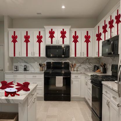 Daifunli 16 Pcs Christmas Cabinet Bows DIY Kitchen Velvet Cabinet Ribbons Bows for Kitchen Dining Door Home Holidays Decoration(Burgundy,Velvet)