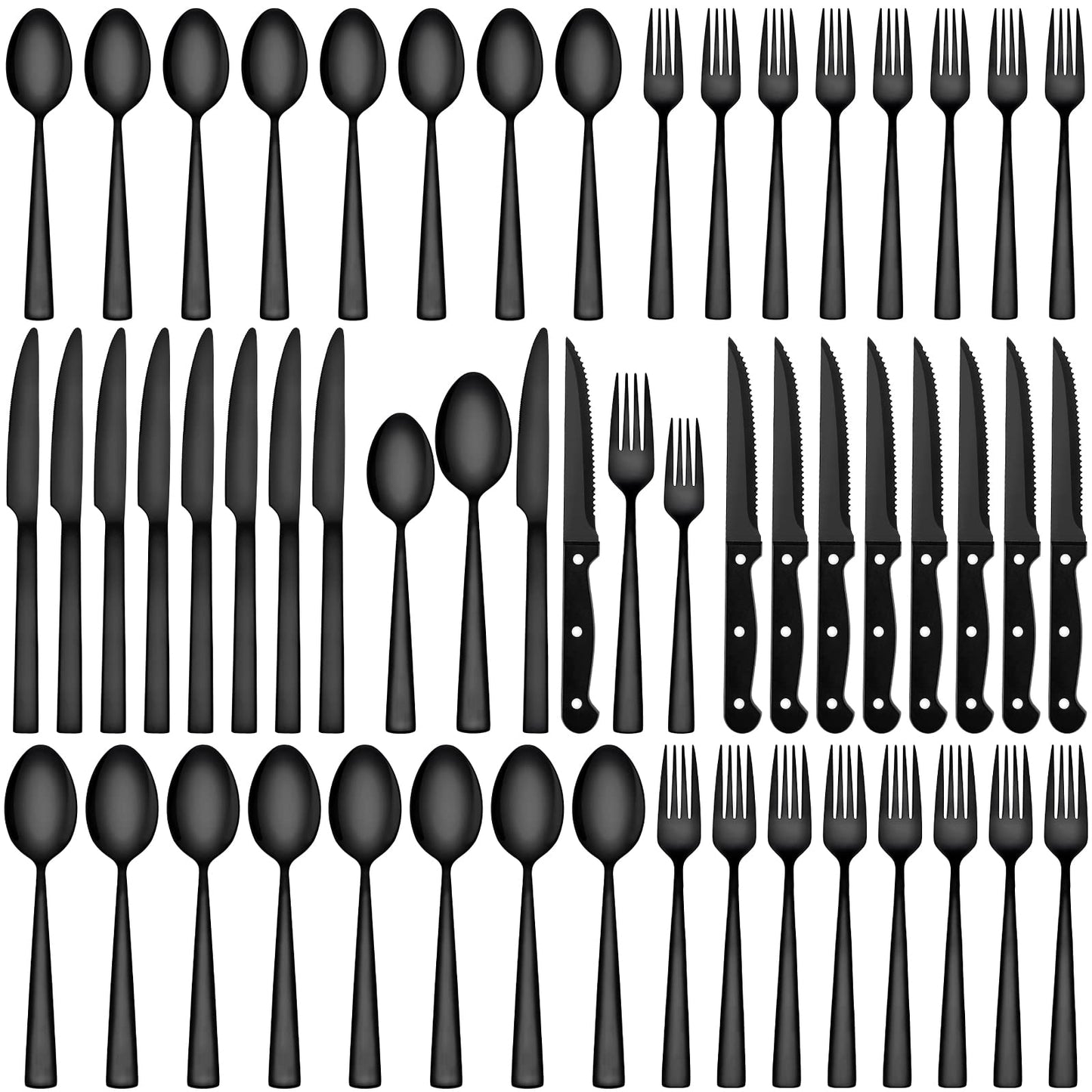 CEKEE 72-Piece Black Silverware Set with Steak Knives, Stainless Steel Flatware Set for 12, Tableware Cutlery Set, Kitchen Utensils Set for Home & Restaurant, Heavy Duty & Mirror Finished