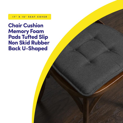 Sweet Home Collection Chair Cushion Memory Foam Pads Tufted Slip Non Skid Rubber Back U-Shaped 17" x 16" Seat Cover, 6 Pack, Charcoal Gray