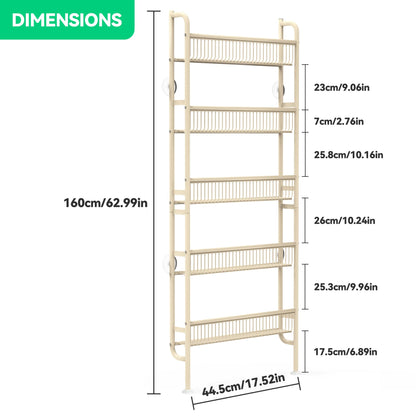 Ormeo Home Behind The Door Narrow Bookshelves Pantry Spice Rack 5-Tier Slim Metal Space-Saving Organizer for Bathroom Closet Kitchen Living Room Sturdy Room Laundry Room, White