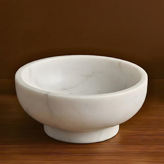 SWADESHI BLESSINGS Handcrafted Large Decorative Bowl for Home Decor, Marble Fruit Bowl for Kitchen Counter, Key Bowl for Entryway Table, Marble Pedestal Bowl for Dining Table Centerpiece Decor, 10.5”