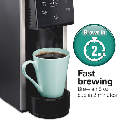 Hamilton Beach FlexBrew Advanced 4-in-1 Single Serve Hot & Iced Coffee Maker with Removable 45 oz. Water Reservoir, Use Pod Packs and Grounds, Fast Brewing, LED Touchscreen, Black (49925)