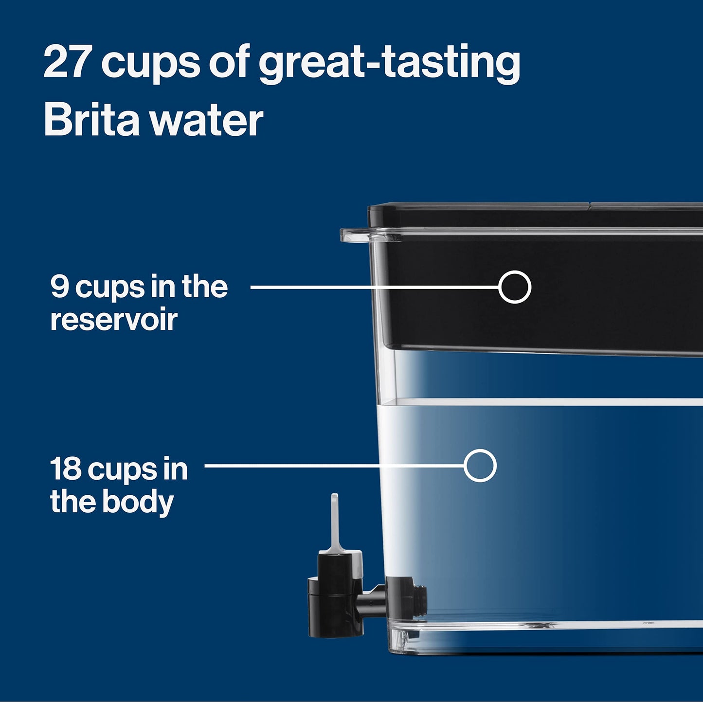 Brita 27-Cup Elite Water Filter Dispenser, Black, Reduces 30+ Contaminants, Lead & Microplastics, 6-Month Filter