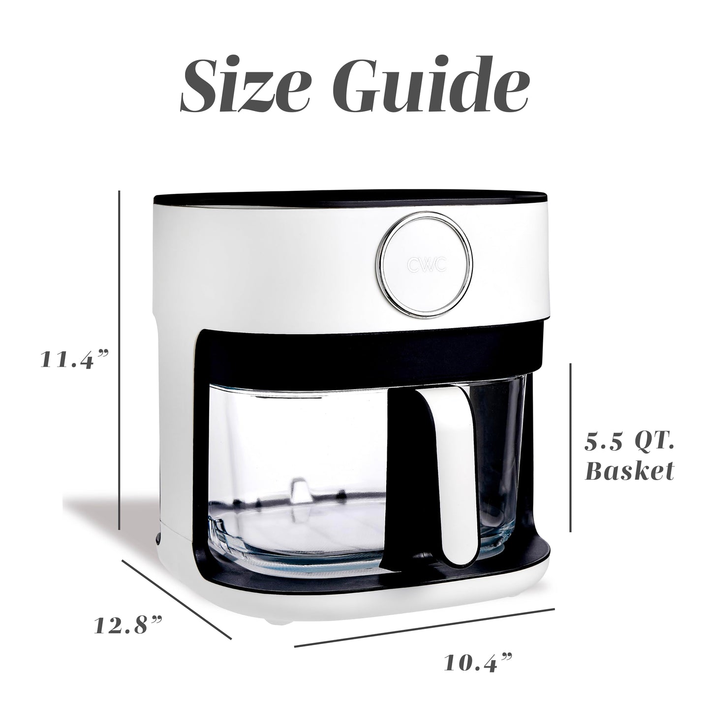 COOK WITH COLOR 1400W 5.5Qt Digital Kitchen Air Fryer with Glass Basket, 8 Presets Healthy Cooking Options, Bake, Fry, Reheat, 60-Min Timer, Adjustable Temperature Control 175°F–400°F, Linen White