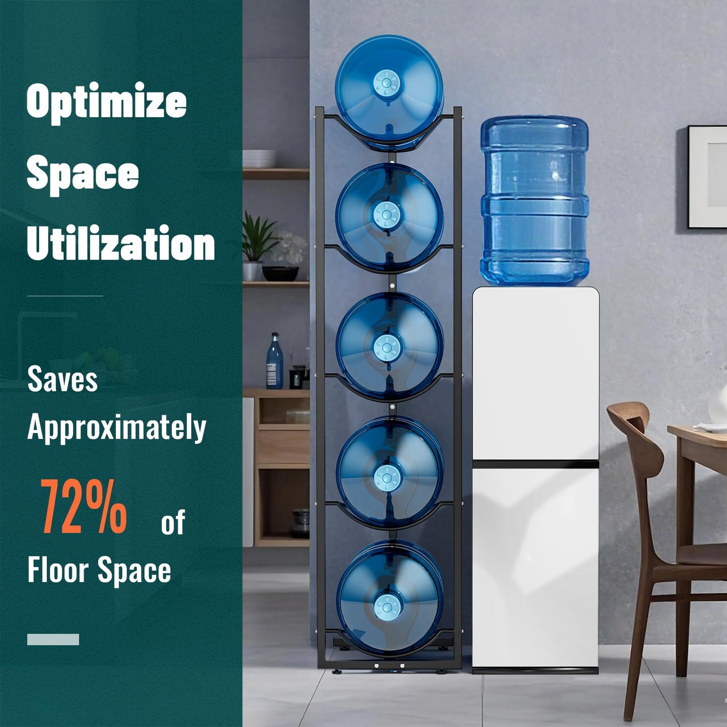 MYLOLF 5 Gallon Water Jug Holder : 4 Tier Water Jug Stand Holder for 5 Gallon Water Dispenser- 5 Gal Water Bottle Storage Rack Organizer for Home Kitchen Garage (5 Tier)