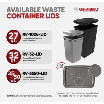 Rev-A-Shelf 2-Pack 35 Quart Polymer Replacement Trash Bin, Recycle Waste Garbage Container for Kitchen Cabinet Pullouts, Black, RV-35-18-2 - Large Plastic Bins for Home and Office